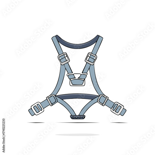 Light blue modern safety harness or pet chest harness with adjustable straps and buckles simple vector illustration