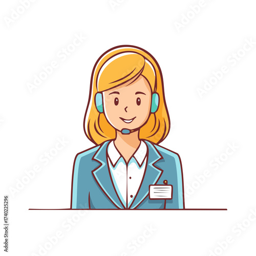 Smiling woman call center agent with headset provides customer service support