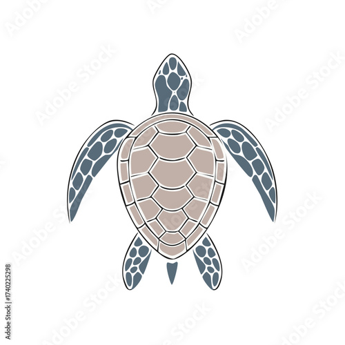 Sea turtle illustration, isolated stylized graphic element