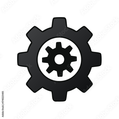 Flat design black and white gear icon for settings, options, system, and controls
