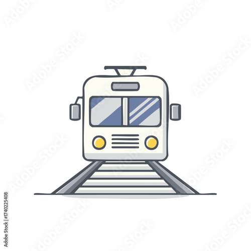 Cute Cartoon Train Illustration on Tracks Transport Design Element, Isolated