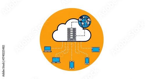 Vector art of cloud computing network connection with devices