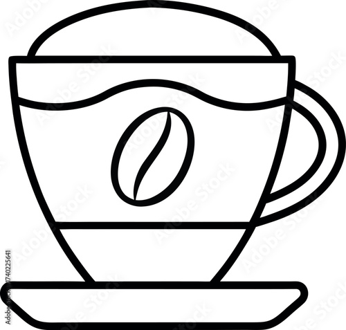 Espresso Cup Line Art with Coffee Bean Symbol on Saucer for Cafe and Beverage Branding