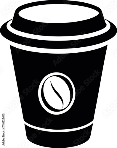 Disposable Espresso Cup Silhouette with Coffee Bean Emblem for Cafe Branding and Icons