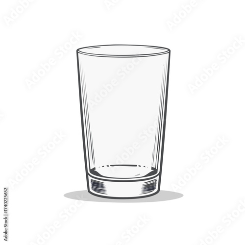 Hand drawn illustration of an empty transparent drinking glass for beverages