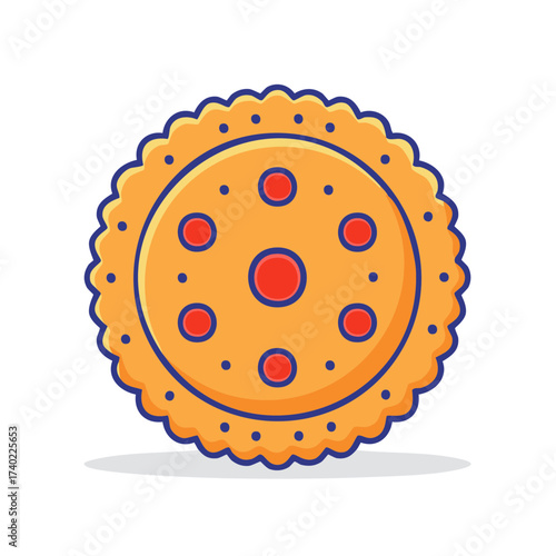 Flat design round cracker biscuit illustration with decorative red holes