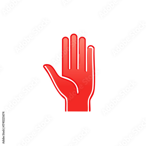 Stylized Open Red Hand Raises Up for Stop Halt Warning Signal