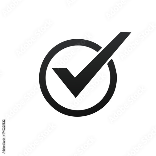 Isolated Black Check Mark Icon Inside Circle on White for Validation and Approval