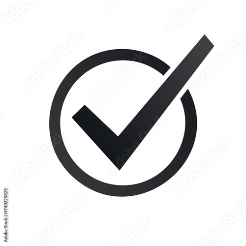 Checkmark in a Circle, Correct Symbol, Approved Icon, Black and White, Isolated on White