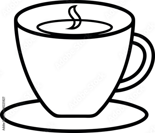 Espresso Cup Line Drawing with Steam on Saucer for Cafe and Beverage Icons