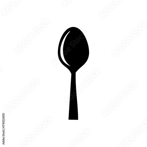Black silhouette icon of a simple kitchen spoon cutlery vector graphic symbol
