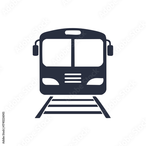 Modern Train Front View Icon on Railroad Tracks Transport Vector