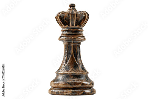Vintage chess king PNG on transparent background, textured bronze cutout element for strategy games, business, and power concepts design.