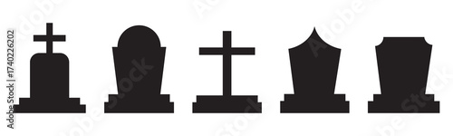 set of tombstone silhouette vector on tranparent background
