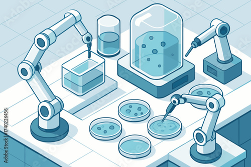 Containers innovation vector robotic lab dishes futuristic arms petri working illustration
