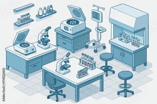 Hospital equipment laboratory medical illustration microscopes vector modern test tubes centrifuges