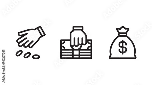 Money and investment line icons vector outline symbols of finance banking and donation isolated on white background
