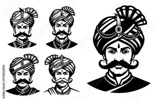 Maharaja Turban Portraits Vector Set