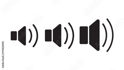 Sound volume control icons in a minimalist style simple vector glyph for user interface design isolated on white background