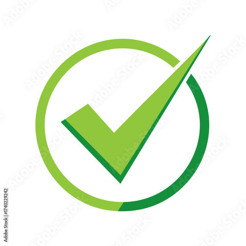 Green Check Mark in Circle Symbol Validated Approved Accepted or Completed on White Background