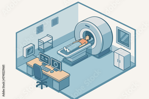 Scan desk isometric patient illustration vector diagnostic inside bed mri control machine