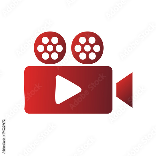 Red retro movie camera illustration symbol for video and filmmaking