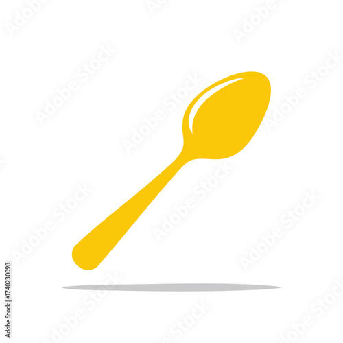 Bright yellow spoon with a shadow cast below, isolated on a white background.