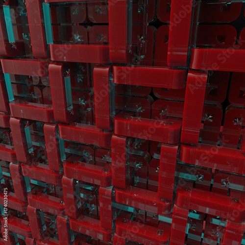 red brick wall
red box on the roof
red box on the wall