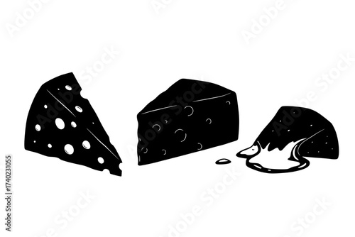 Black Vector Silhouette: Set of Three Assorted Cheese Wedges	