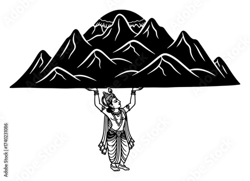 Lord Krishna Lifting Govardhan Hill