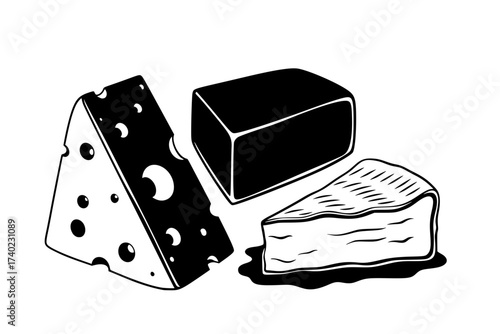 Black Vector Silhouette: Set of Three Assorted Cheese Wedges	