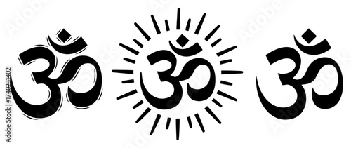 Om Symbols Set with Sunburst Vector