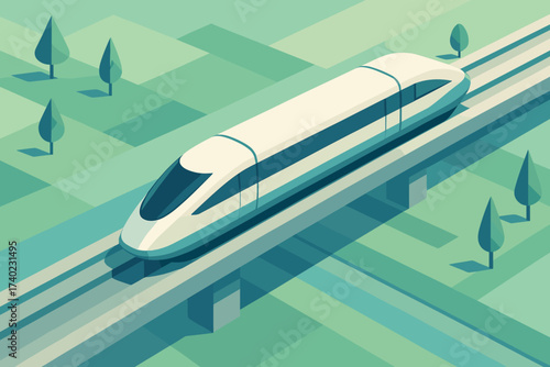 Tracks magnetic illustration futuristic gliding geometric clean above maglev vector train