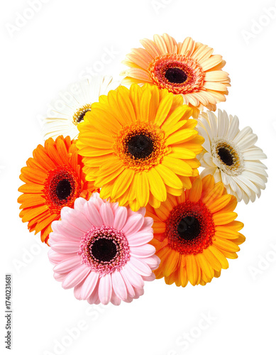 Close-up of a bouquet of gerbera daisies in various pastel colors