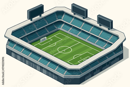 Stands scoreboards illustration arena vector inside rectangular football isometric stadium field simplified
