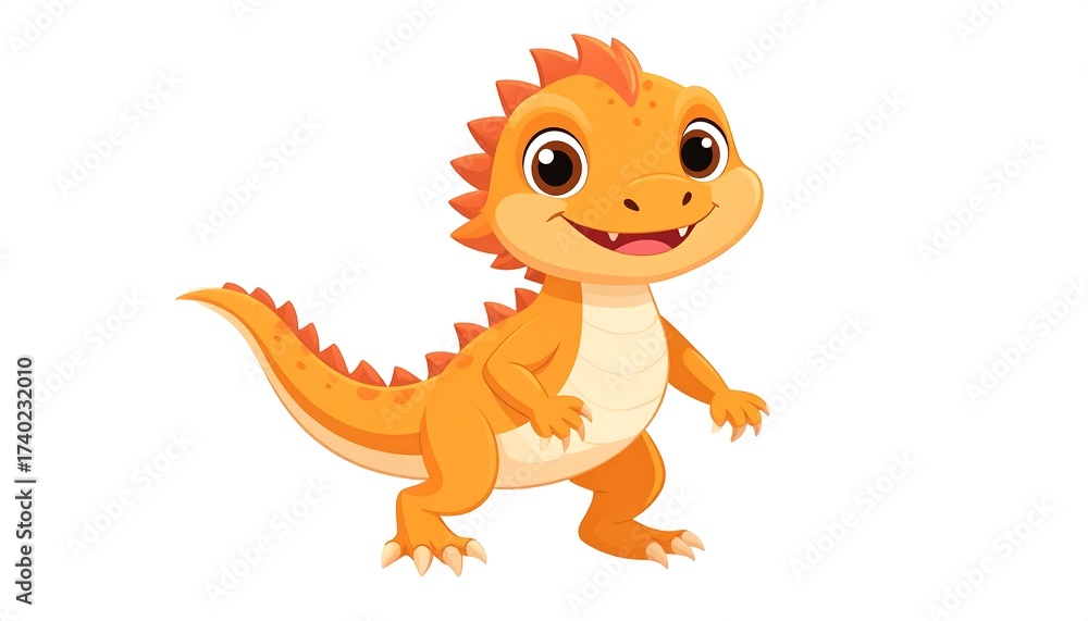 Naklejka premium Cute Cartoon Orange Dinosaur Illustration Isolated on a White Background