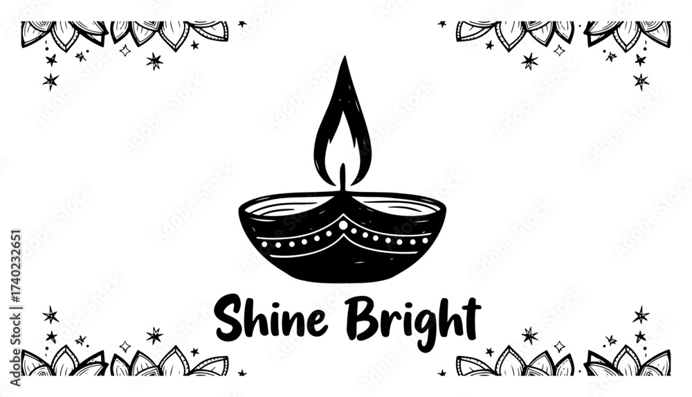 Fototapeta premium Diwali Diya Lamp with Shine Bright Typography