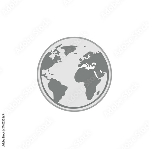 Iconic silver globe illustration featuring continents and geographical representation for global and international business.