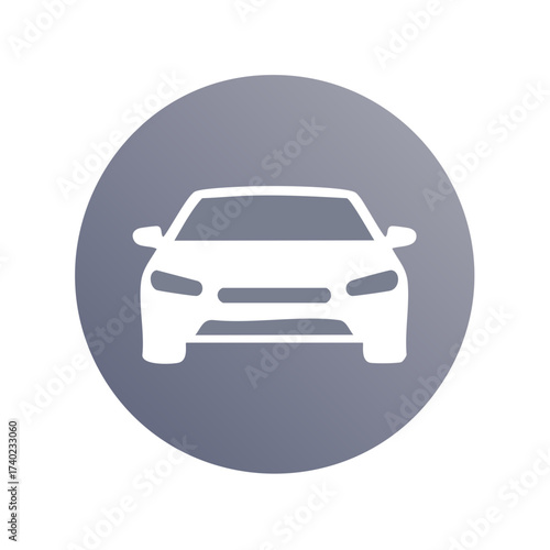 Clean white vehicle front silhouette icon in a round grey gradient modern graphic design