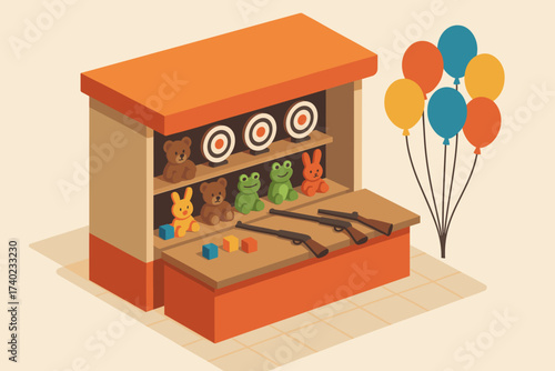 Prizes rifles toy balloons illustration amusement targets vector shooting gallery small