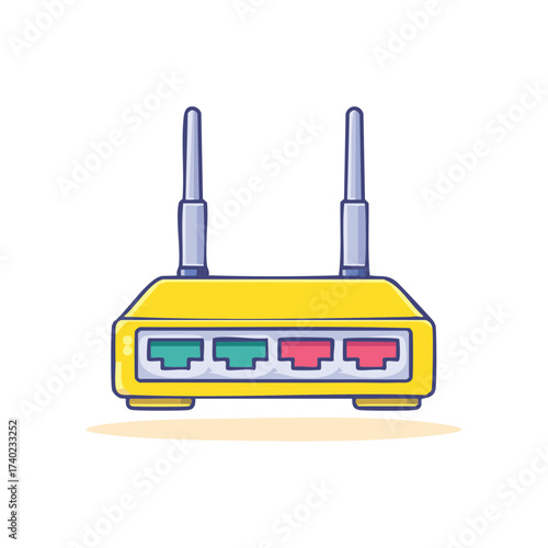 Yellow Router with Two Antennas Offering Wireless Connectivity in an Isolated Vector Style Drawing