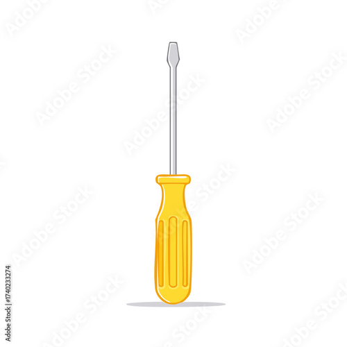 Yellow handled flathead screwdriver isolated illustration of essential hand tool for repairs