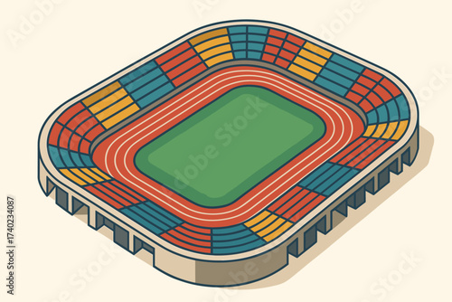 Stadium vector illustration athletics lanes inner isometric track scene green field blocks