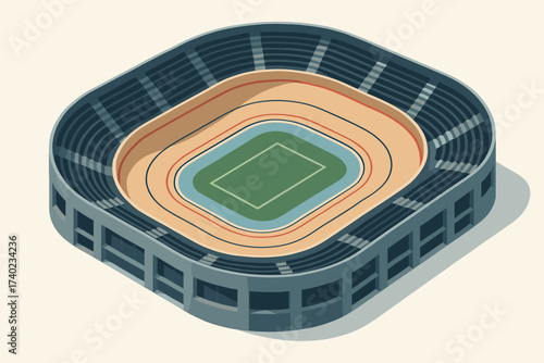 Seating track vector inner cycling sloped isometric outer field velodrome illustration