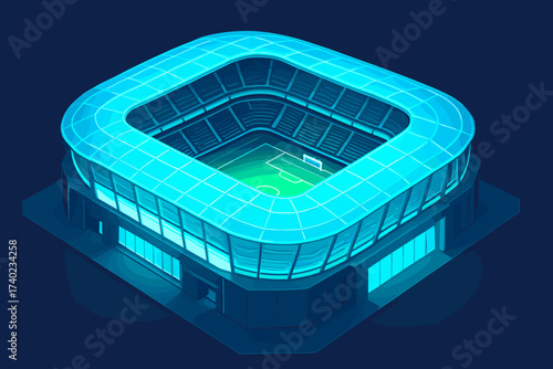 Field glowing futuristic panels illustration seating stadium vector arena isometric illuminated