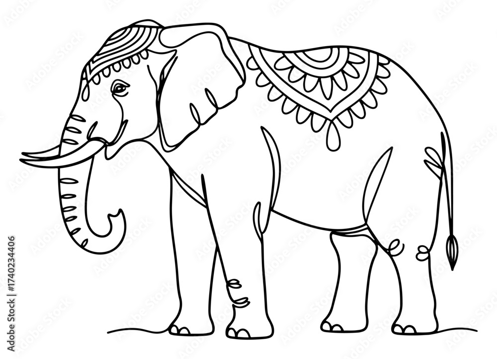Naklejka premium Decorated Indian Elephant Line Art Illustration