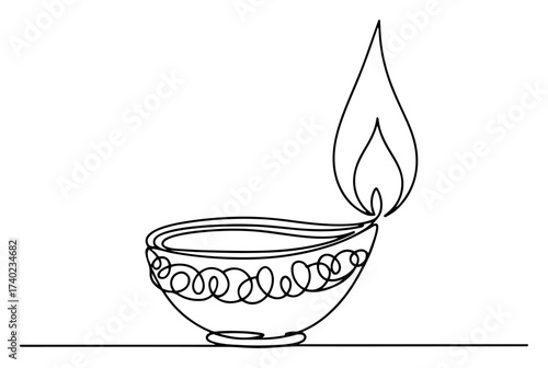 Diya Oil Lamp Continuous Line Drawing