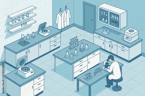 Illustration medical facility centrifuges research modern clean coats test lab vector