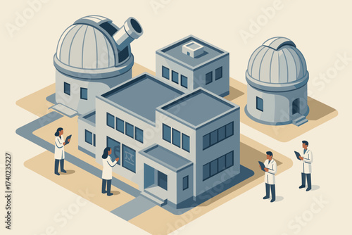 Illustration vector recording modern data laboratories research astronomers domes observatory complex