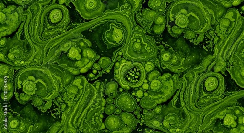 Vibrant Green Abstract Cellular Pattern Background Art.